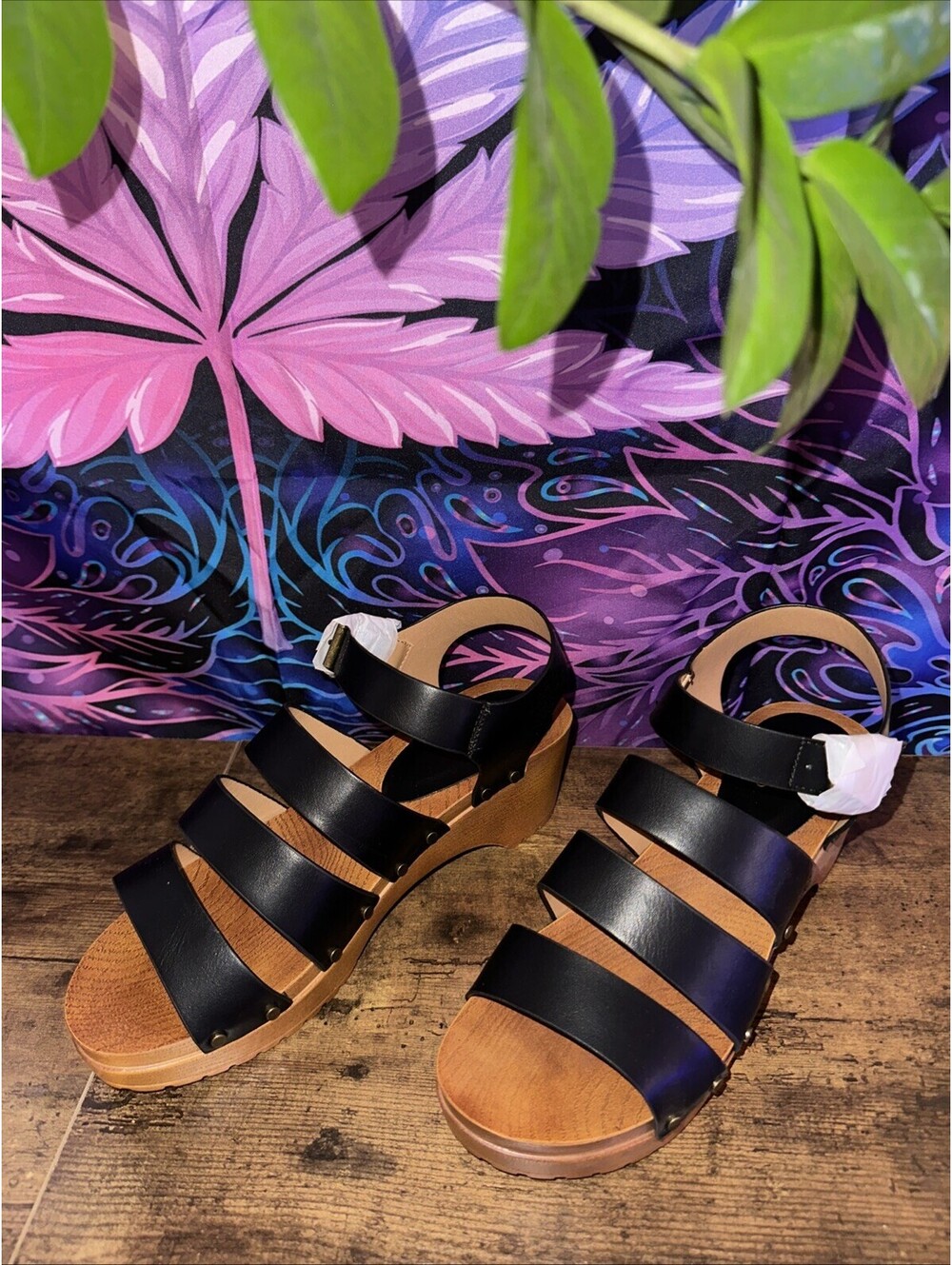 Lucky Brand Marinaa Faux Woodgrain Platform Wedge Strappy Sandals Size 8 M